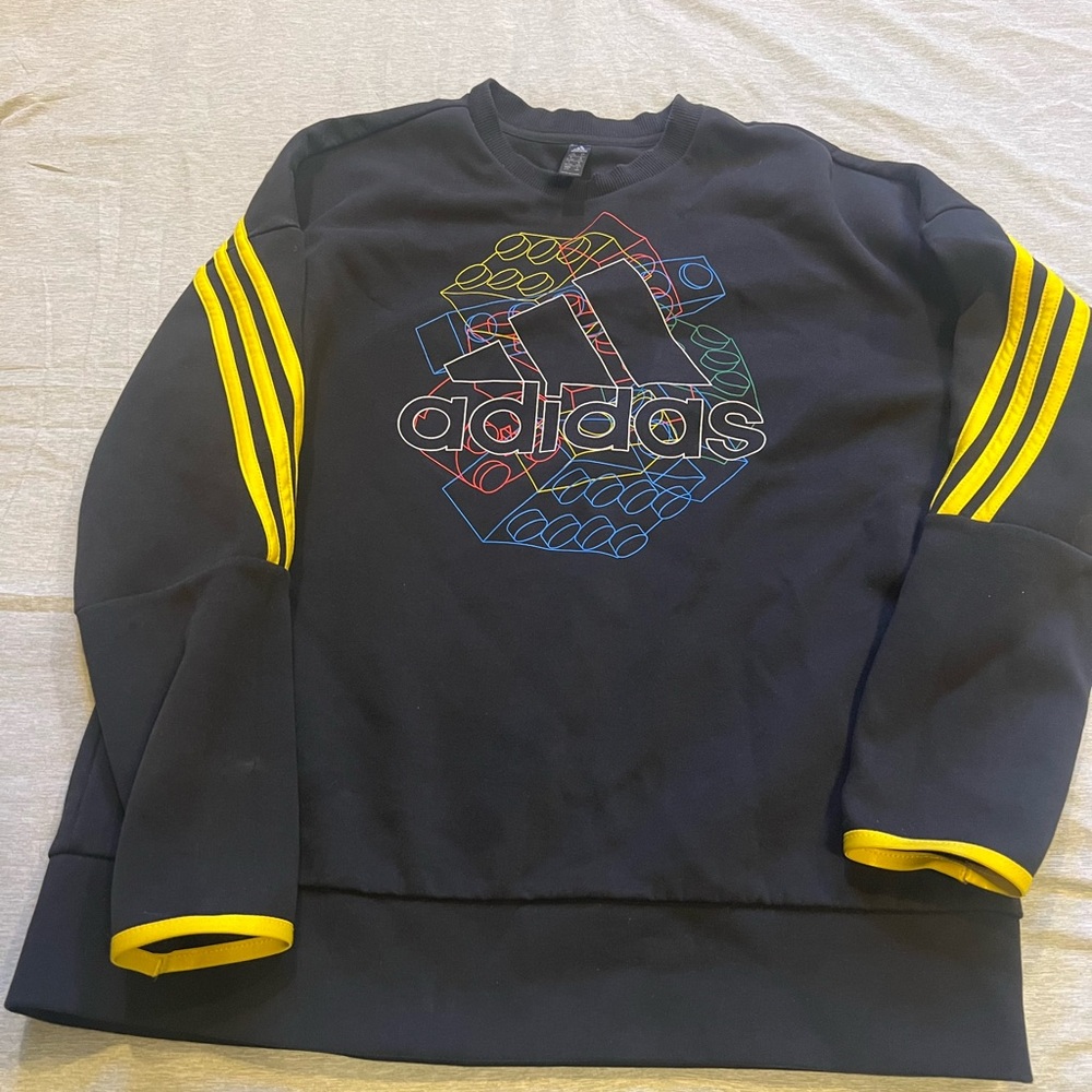 Adidas Black Crewneck Sweater with Yellow and Multicolor Design